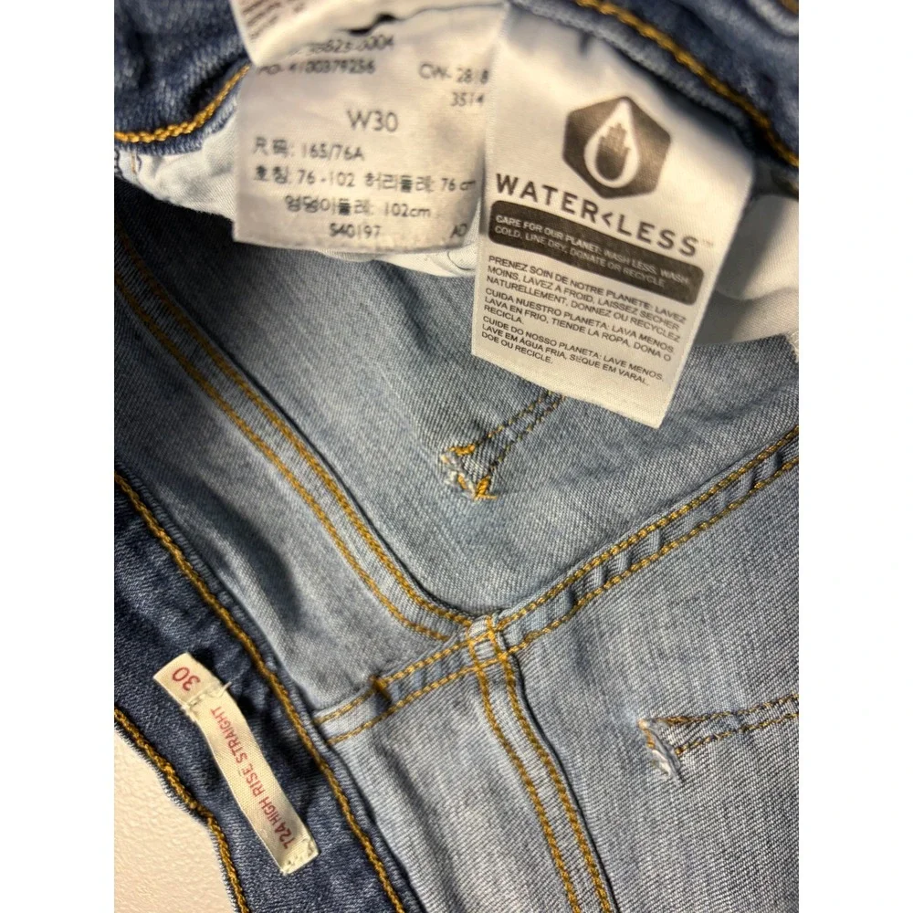 Levi's 724 High Rise Straight Jeans Womens Size 30 Blue Denim Raw Frayed Hem